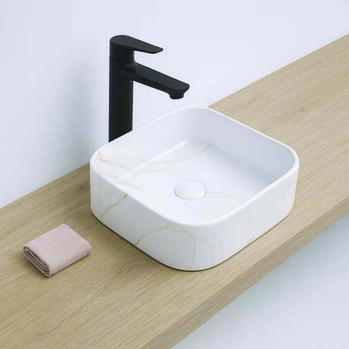 Vasque rectangle à poser LYS en céramique 37 x 37 x 11 cm - Marbre blanc